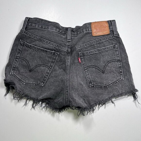Levis 501 Distressed Denim Shorts Black Size 26 - Picture 2 of 9